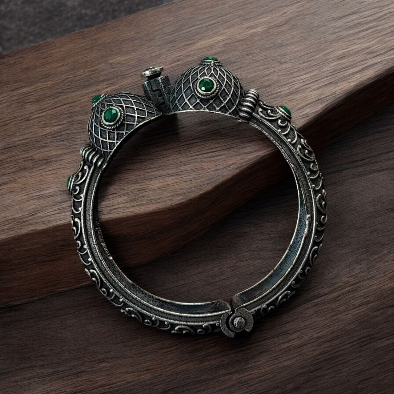 Antique Silver Bracelet | Oxidized Kada with Stone Work | Best Openable Bangle