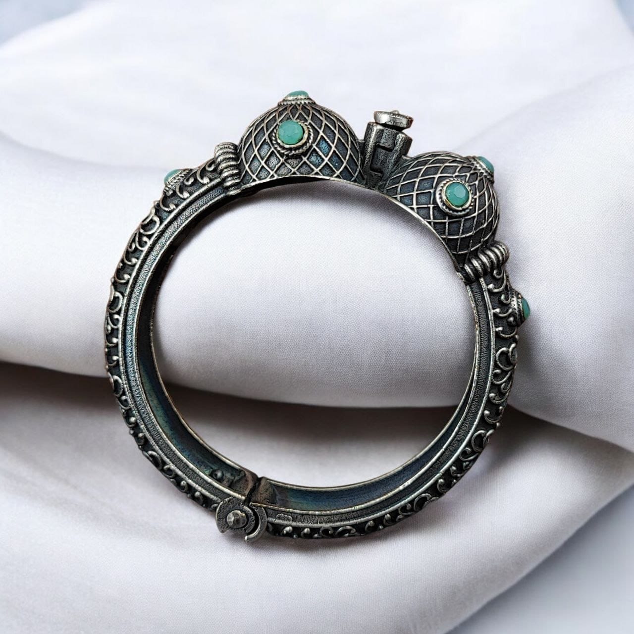 Antique Silver Bracelet | Oxidized Kada with Stone Work | Best Openable Bangle