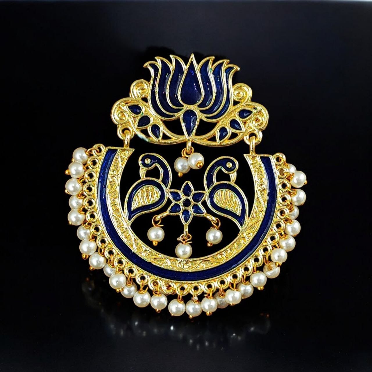 Elegant Gold Plated Earrings with Meenakari: Contemporary Lotus and Peacock Design