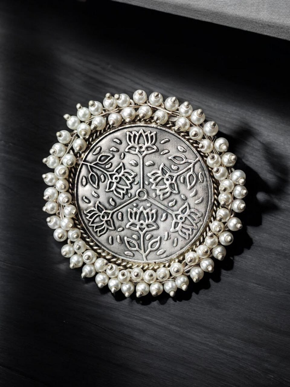Antique Silver Polish Rings With Pearl Beads | Unique Handmade Adjustable Rings