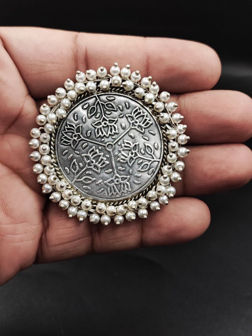 Antique Silver Polish Rings With Pearl Beads | Unique Handmade Adjustable Rings