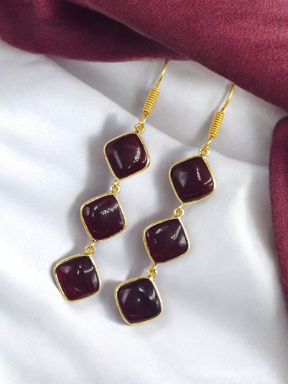Gold-Plated Monalisa Stone Earrings | Premium Quality Best Stone Dangler Jewelry