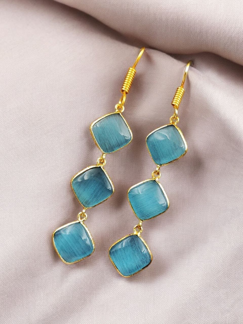 Gold-Plated Monalisa Stone Earrings | Premium Quality Best Stone Dangler Jewelry