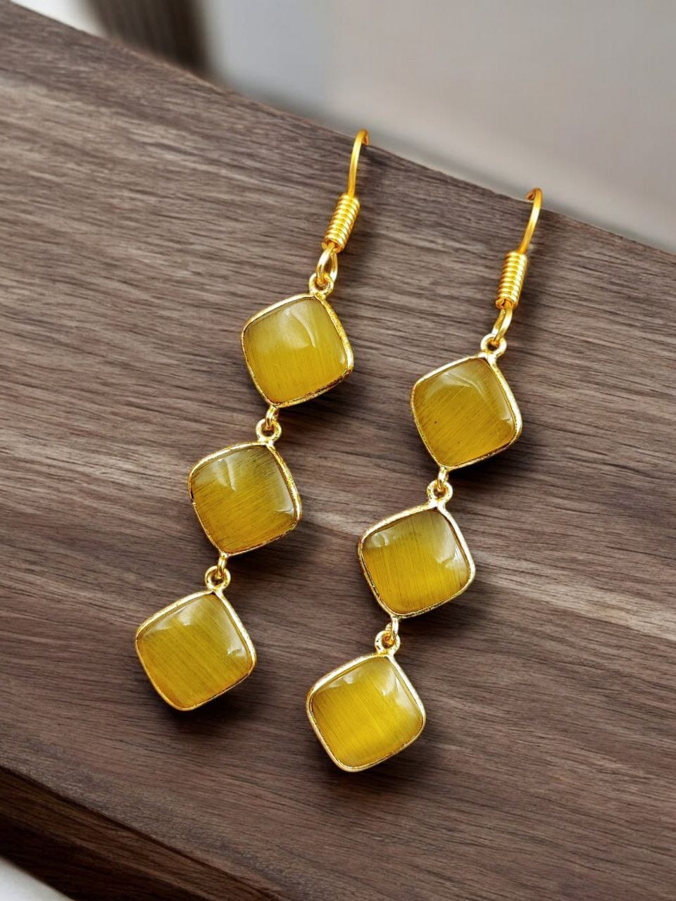 Gold-Plated Monalisa Stone Earrings | Premium Quality Best Stone Dangler Jewelry
