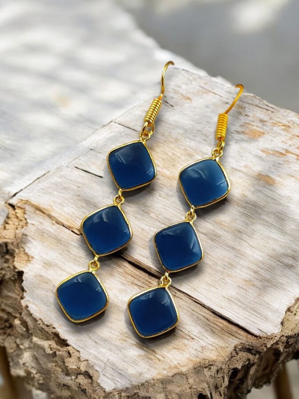 Gold-Plated Monalisa Stone Earrings | Premium Quality Best Stone Dangler Jewelry