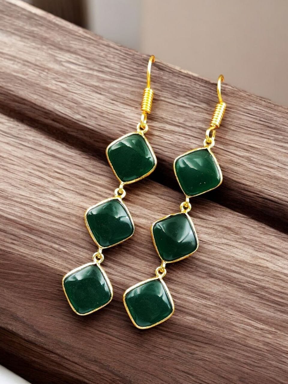 Gold-Plated Monalisa Stone Earrings | Premium Quality Best Stone Dangler Jewelry