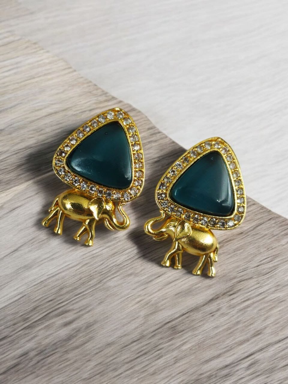 Contemporary AD Earrings | Best Gold-Plated Elephant Design Stud Stone Earrings