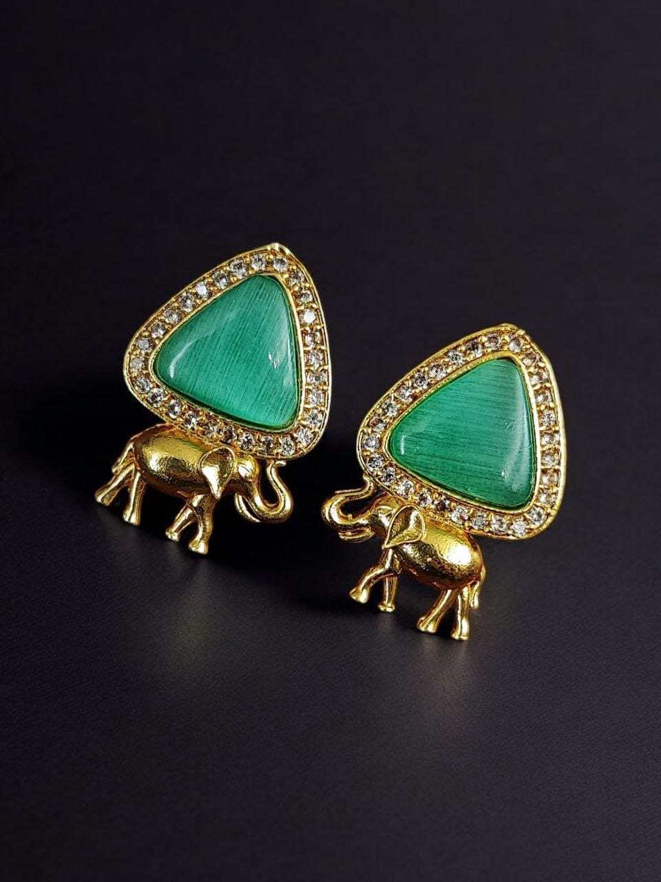 Contemporary AD Earrings | Best Gold-Plated Elephant Design Stud Stone Earrings