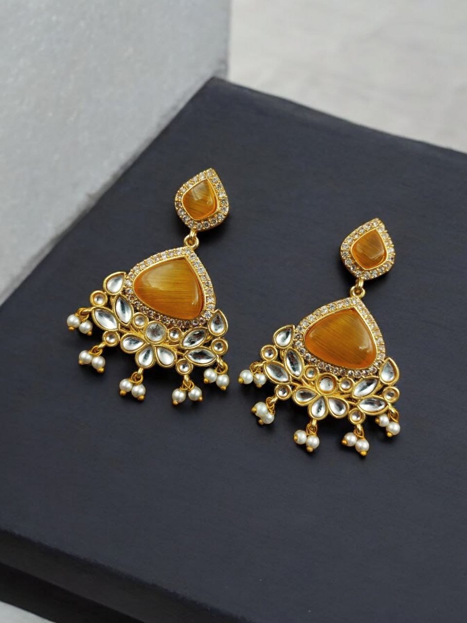 Indian Style Gold-Plated Earrings | Monalisa & AD Stone Contemporary Jewelry