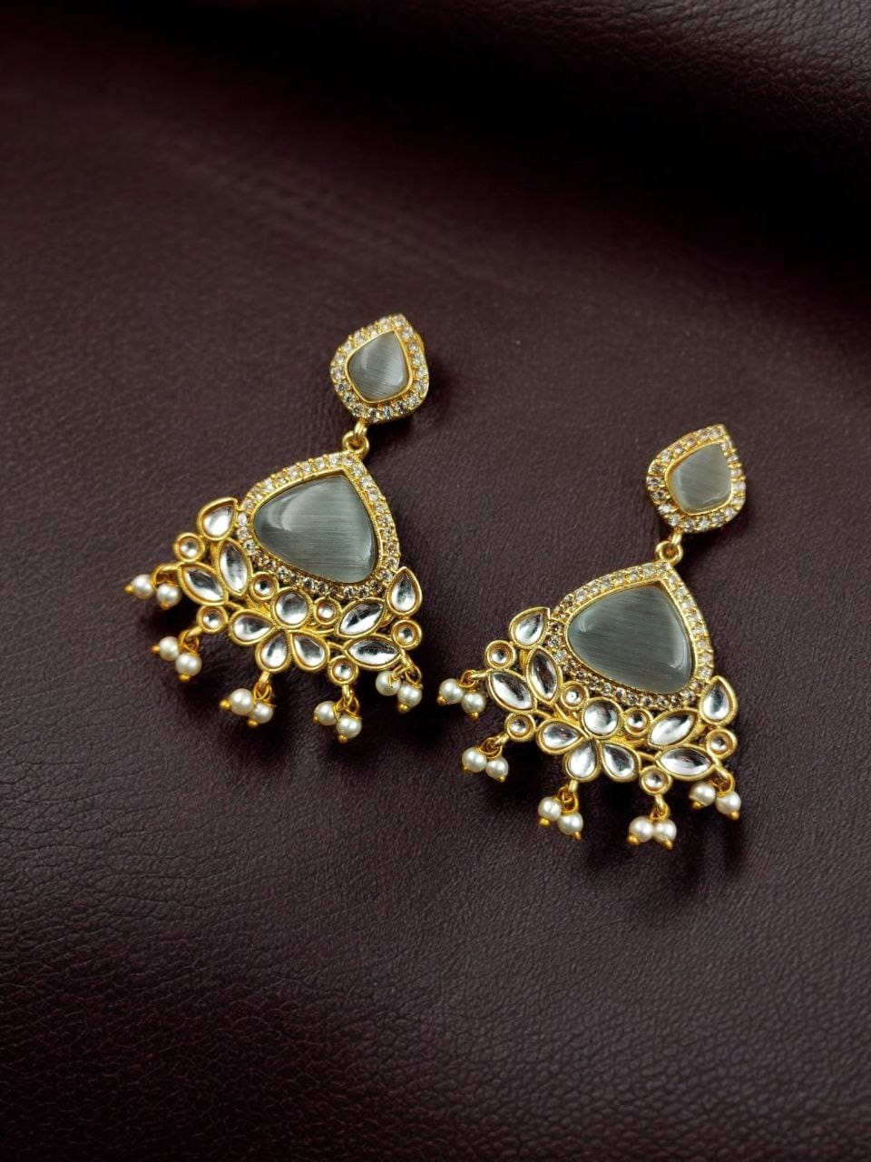 Indian Style Gold-Plated Earrings | Monalisa & AD Stone Contemporary Jewelry