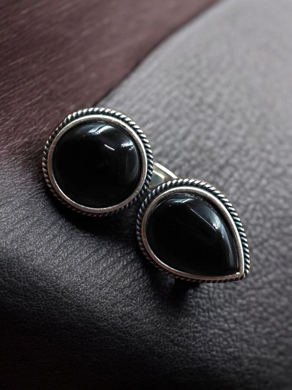Silver Replica Ring – Oxidised Monalisa Stone Free Size Rings