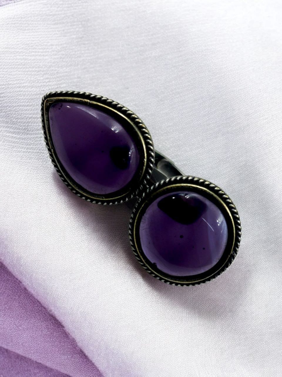 Silver Replica Ring – Oxidised Monalisa Stone Free Size Rings