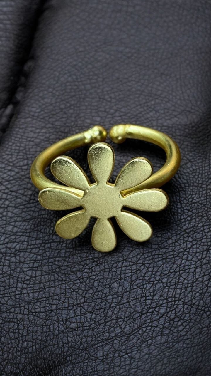 Gold-Plated Handmade Flower Design Ring | Premium Quality Adjustable Rings