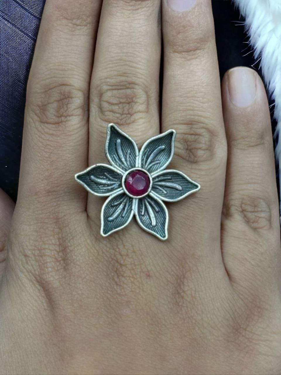 Perfect Adjustable Brass Flower Ring with Elegant Stone Detail