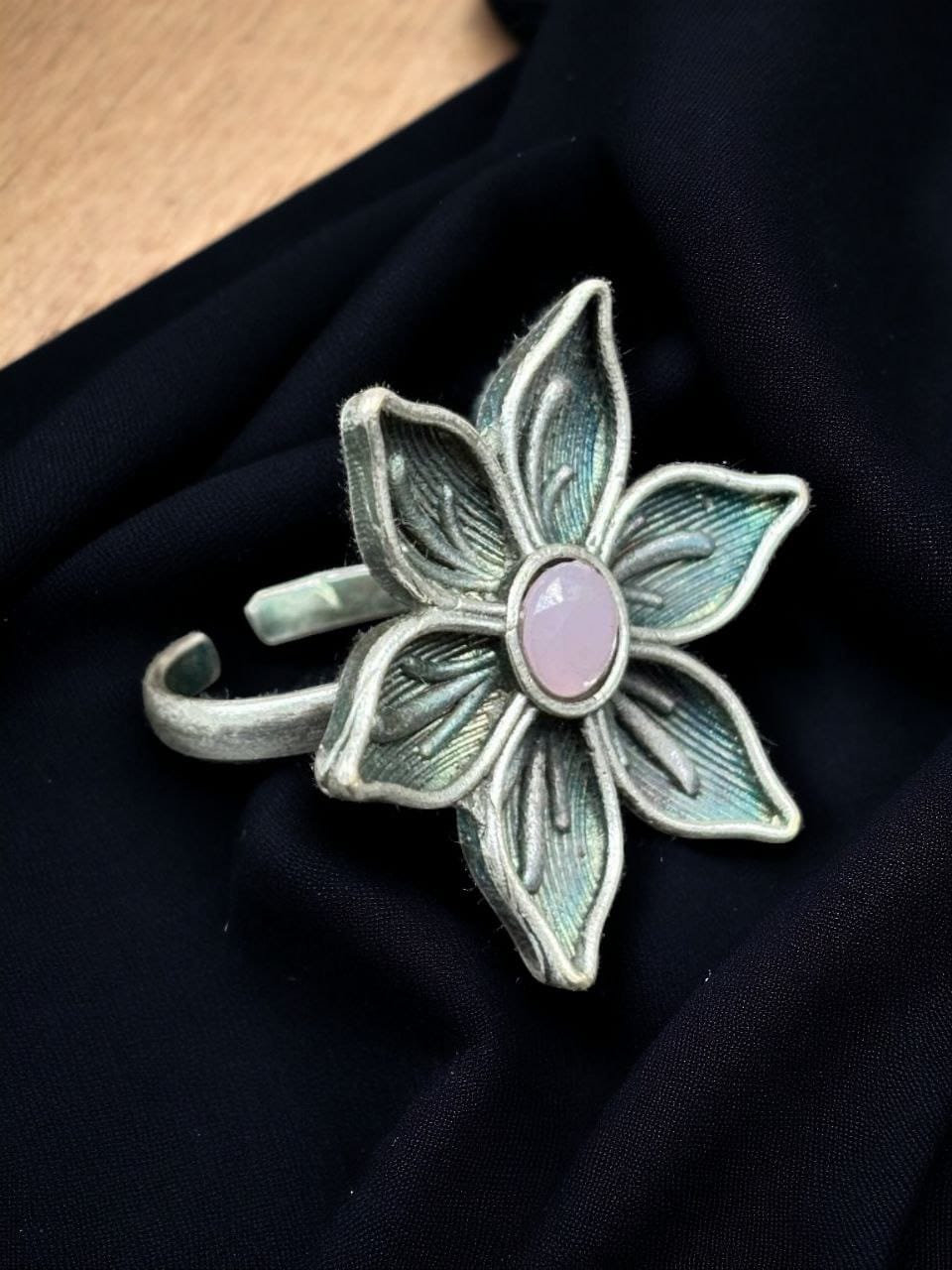 Perfect Adjustable Brass Flower Ring with Elegant Stone Detail