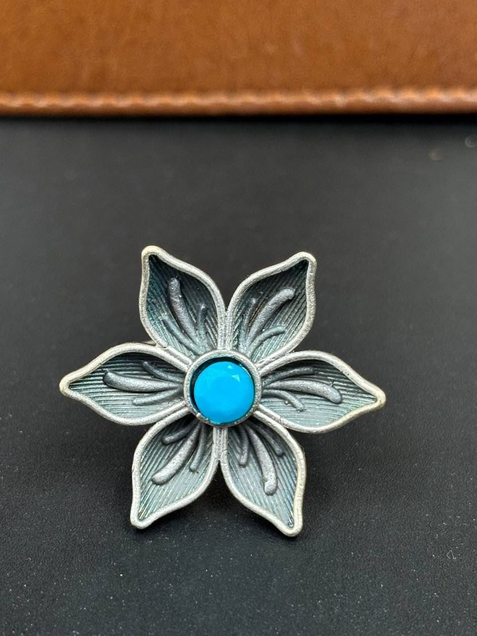 Perfect Adjustable Brass Flower Ring with Elegant Stone Detail