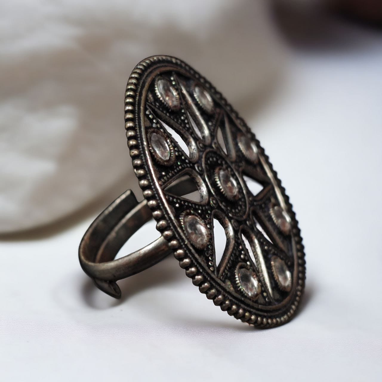 Elegant Brass Stone Ring – Adjustable & Round Shaped for Perfect Fit
