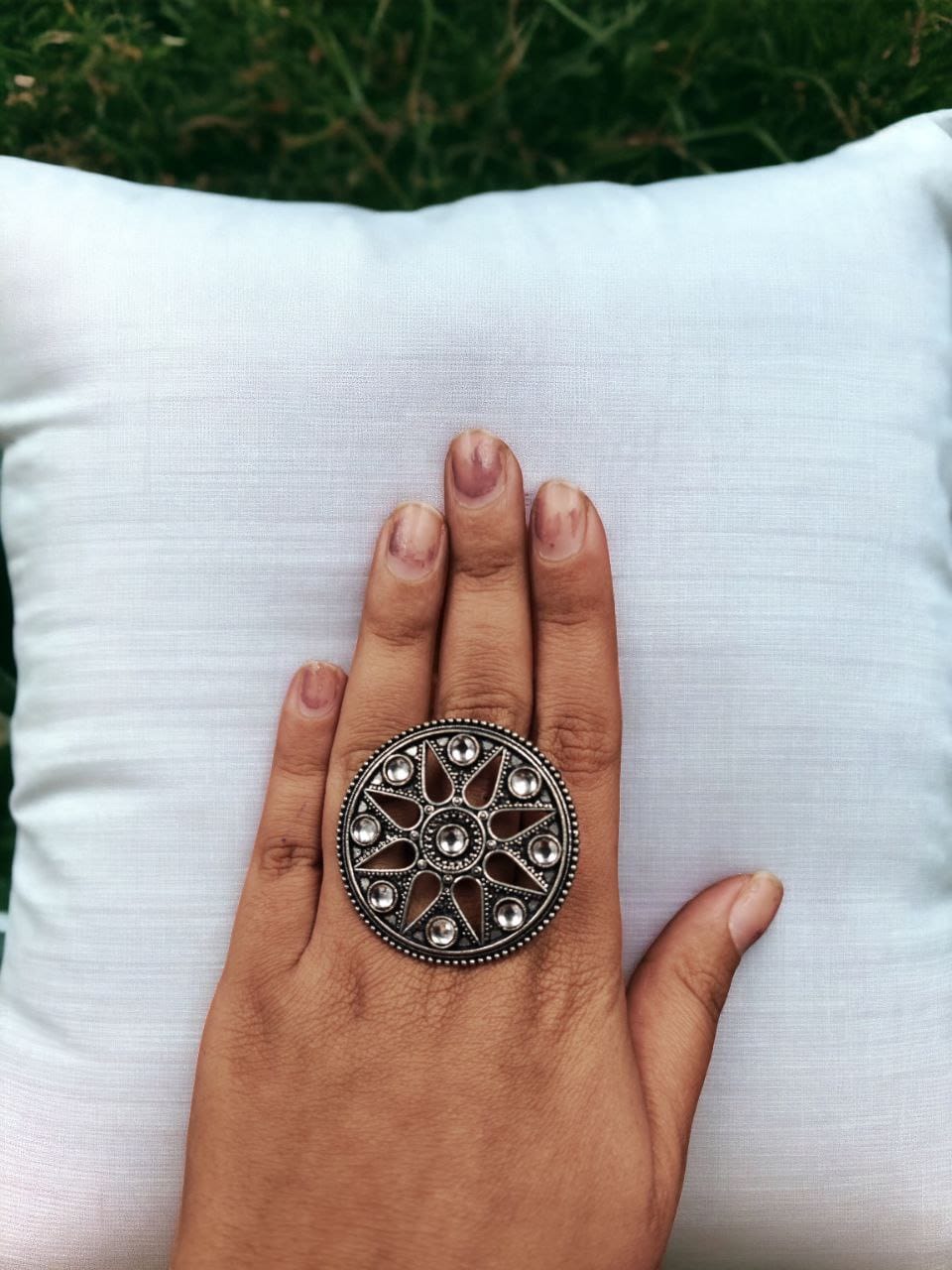 Elegant Brass Stone Ring – Adjustable & Round Shaped for Perfect Fit
