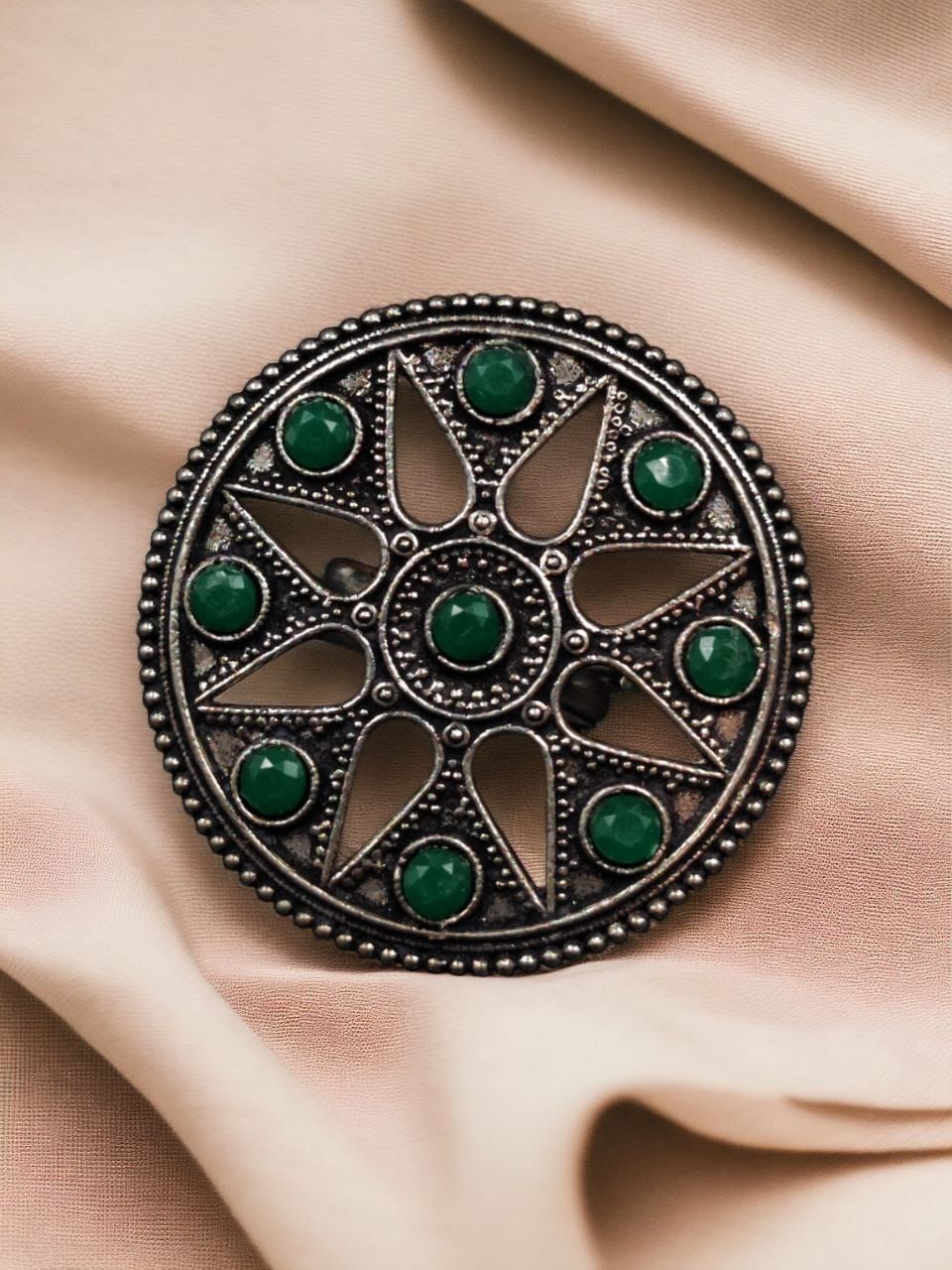 Elegant Brass Stone Ring – Adjustable & Round Shaped for Perfect Fit
