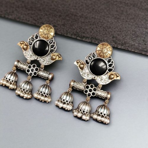 Dual Tone Monalisa Stone Jhumki Stud Earrings – A Perfect Match for Ethnic Wear