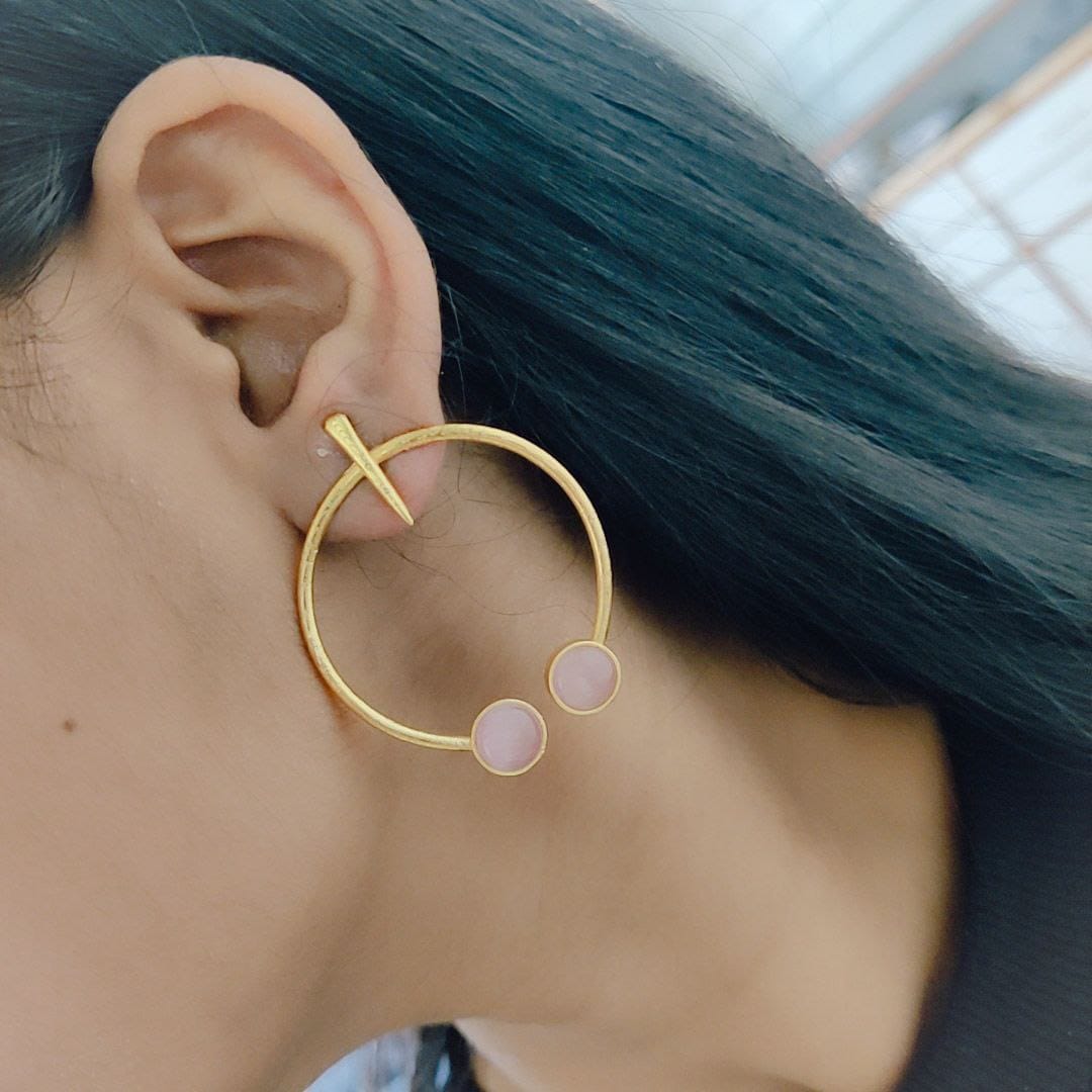 Contemporary Golden Monalisa Stone Circle Stud Earrings – Best Jewelry