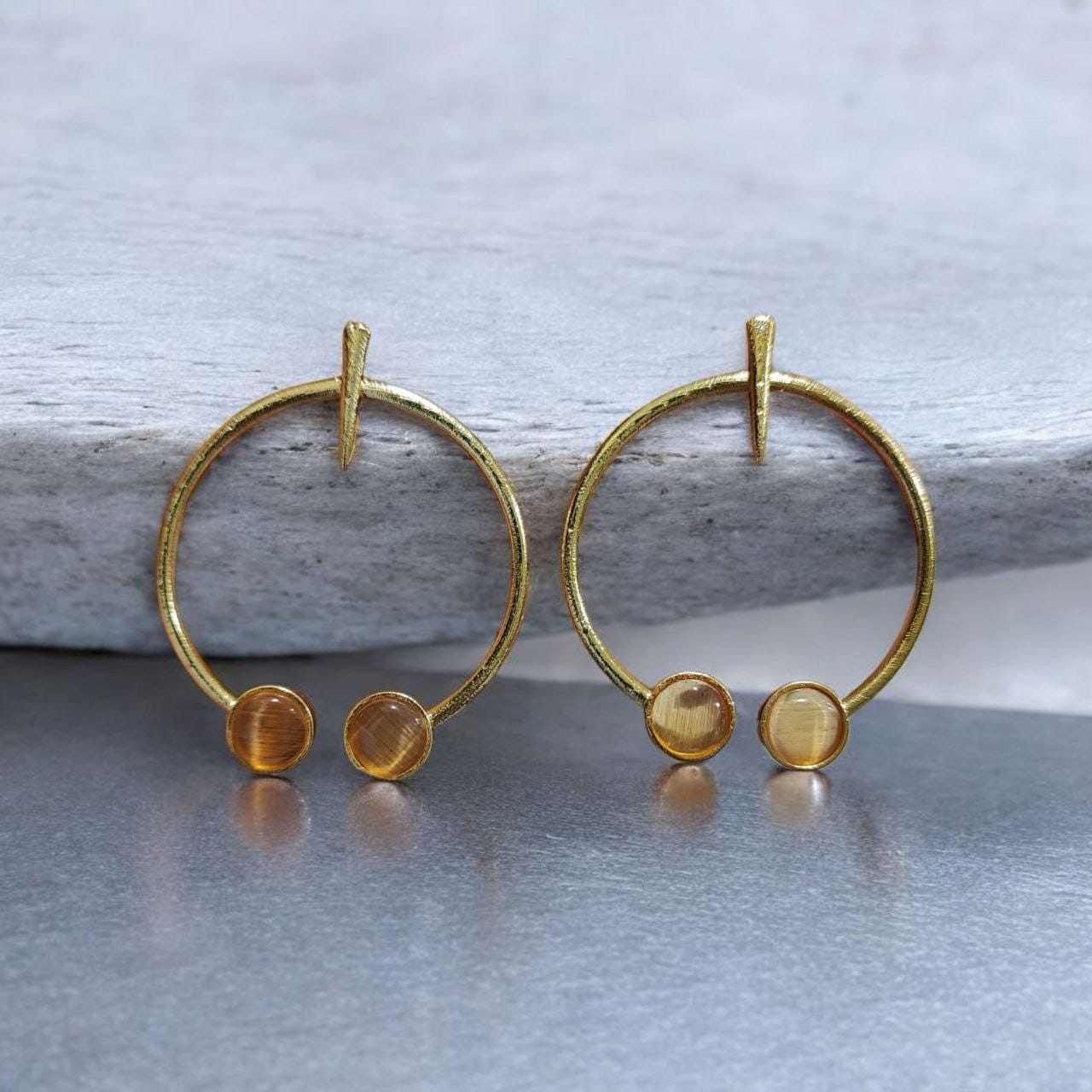 Contemporary Golden Monalisa Stone Circle Stud Earrings – Best Jewelry