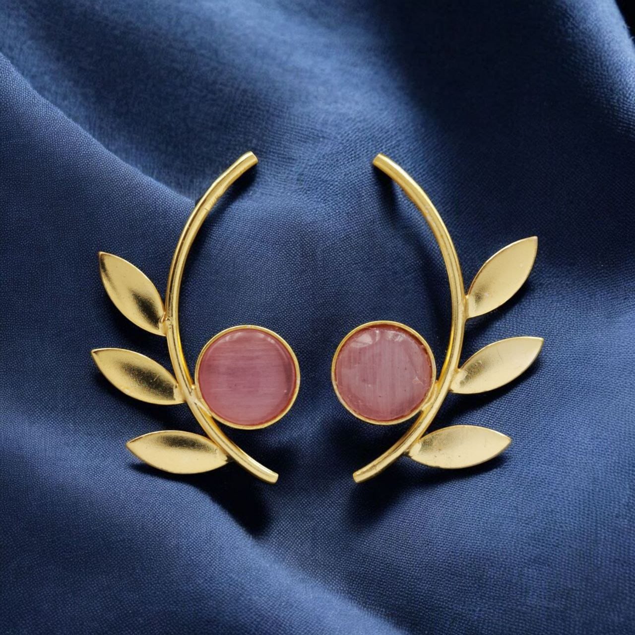 Western Style Gold-Plated Leaf Earrings with Monalisa Stone – Adorable Handmade jewelry