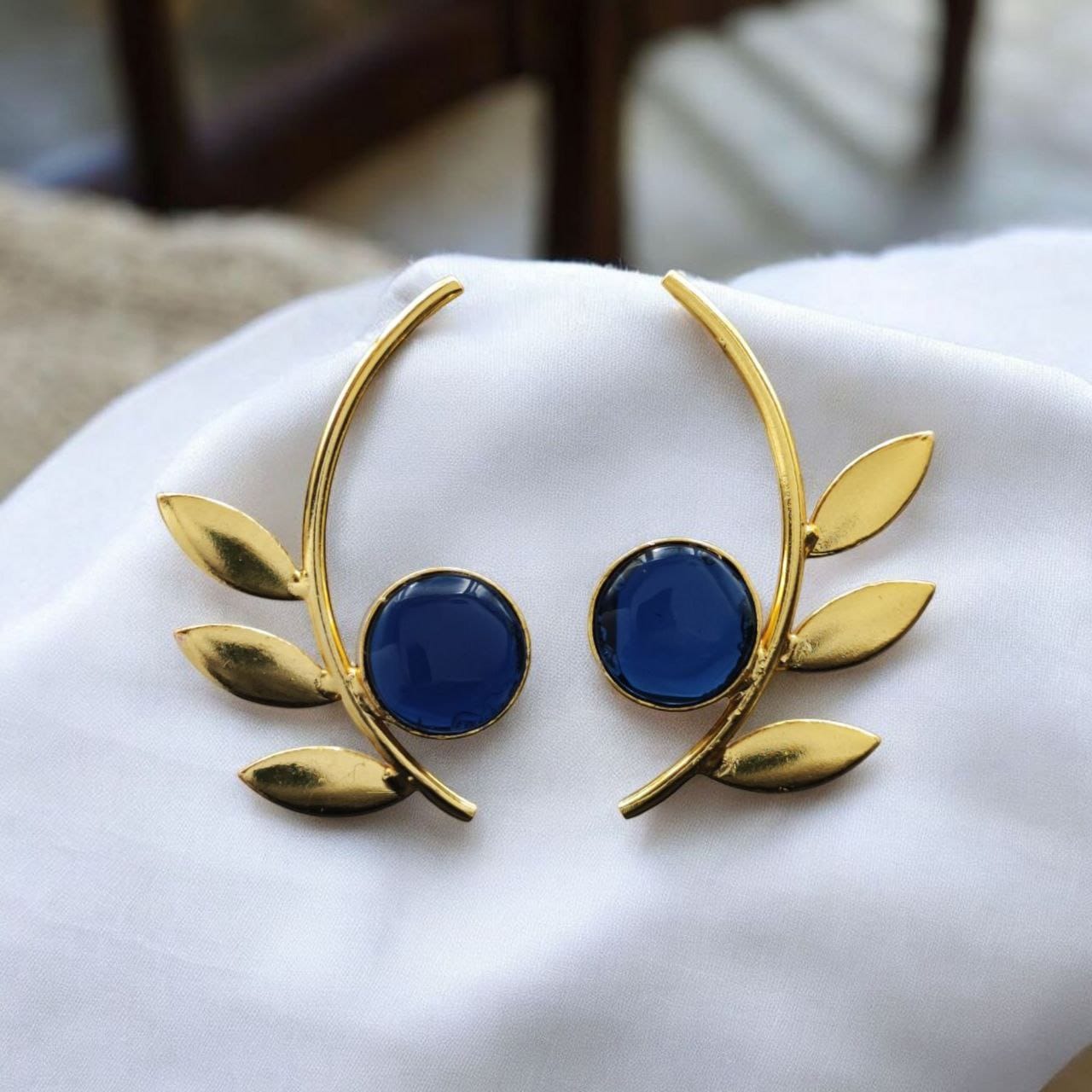 Western Style Gold-Plated Leaf Earrings with Monalisa Stone – Adorable Handmade jewelry