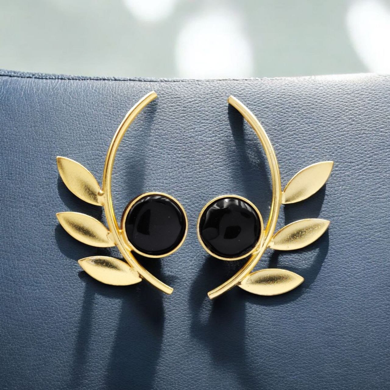 Western Style Gold-Plated Leaf Earrings with Monalisa Stone – Adorable Handmade jewelry