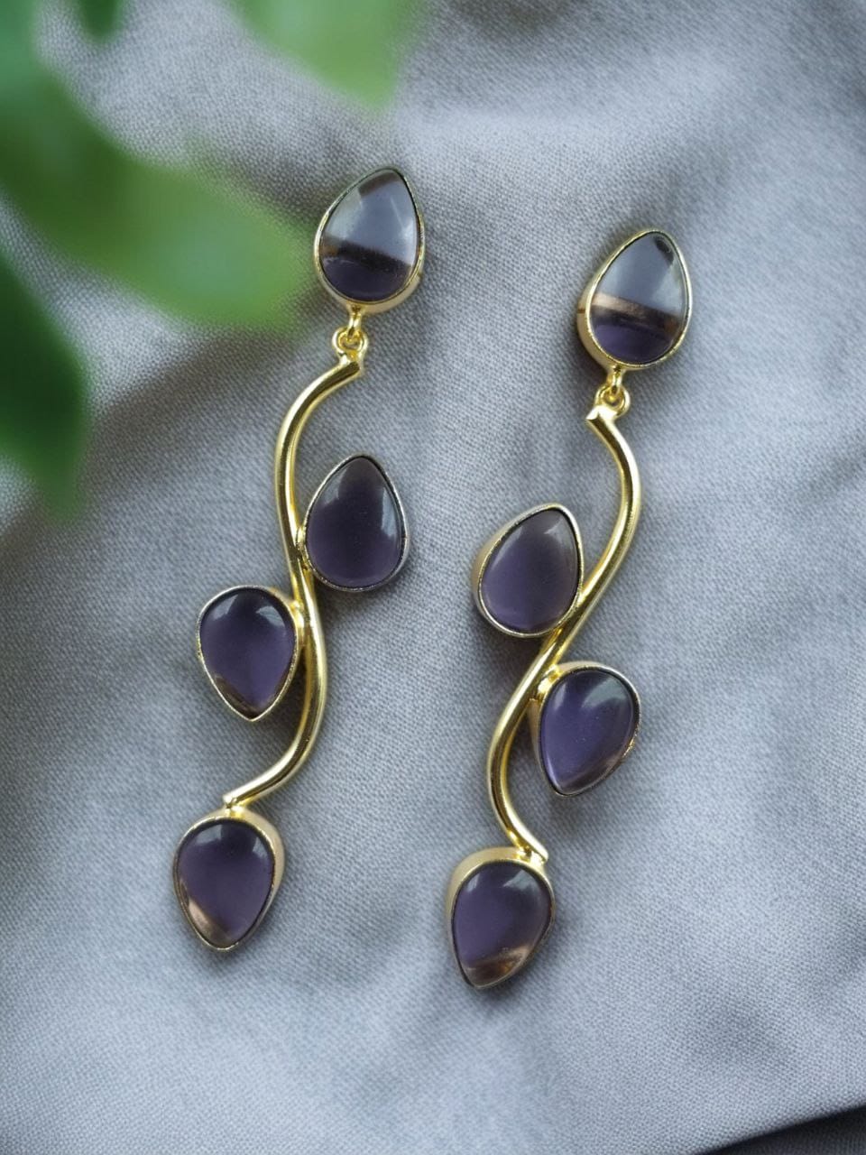 Light Weighted Gold Plated Long Earrings | Stones Dangler jewellery