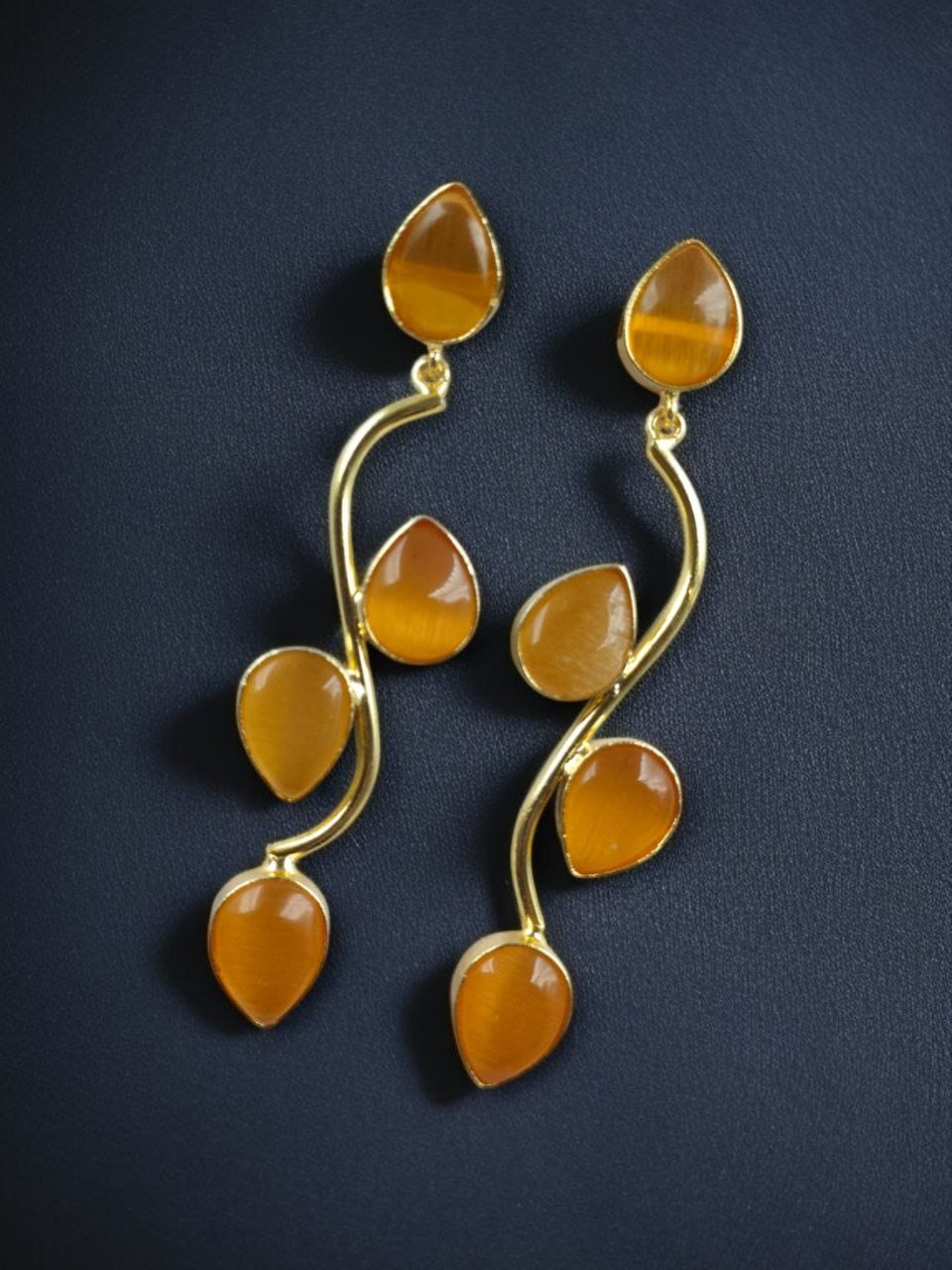 Light Weighted Gold Plated Long Earrings | Stones Dangler jewellery