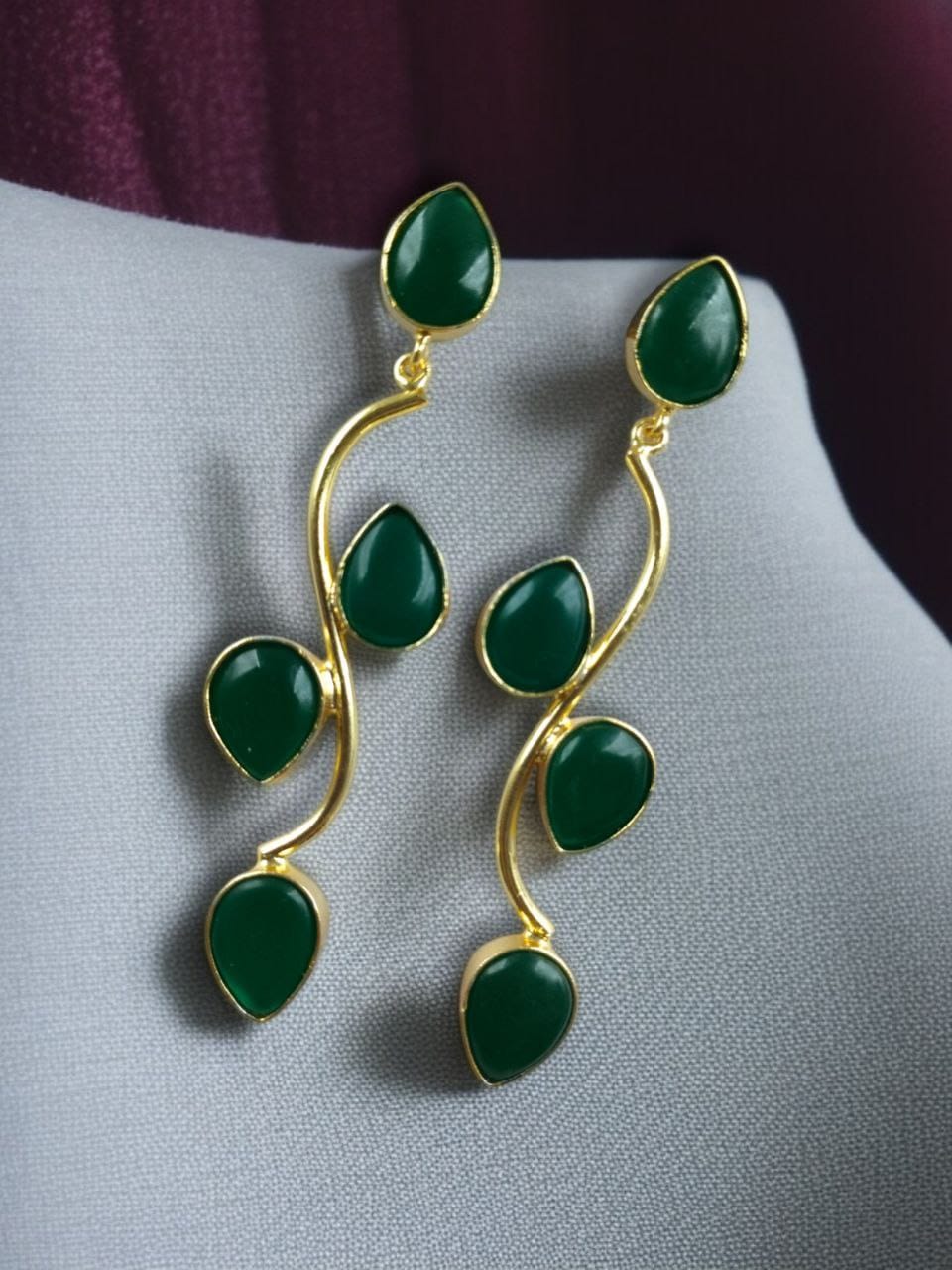 Light Weighted Gold Plated Long Earrings | Stones Dangler jewellery