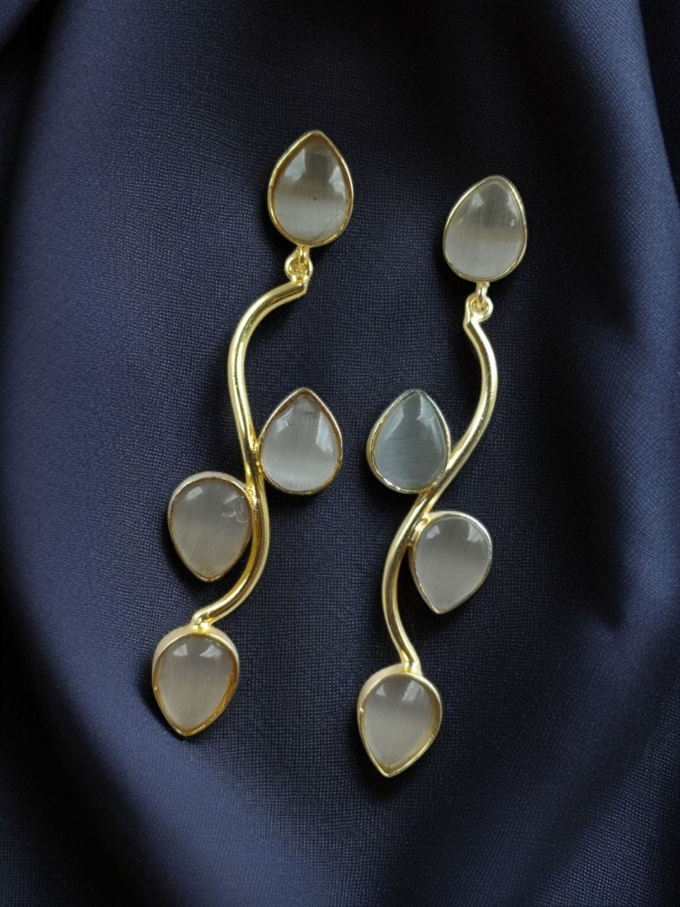 Light Weighted Gold Plated Long Earrings | Stones Dangler jewellery