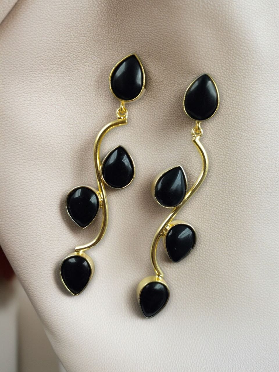 Light Weighted Gold Plated Long Earrings | Stones Dangler jewellery
