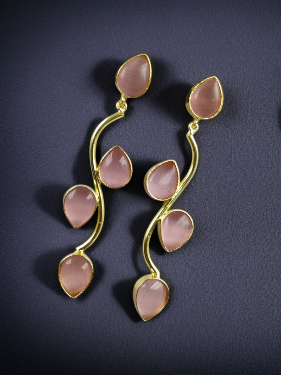 Light Weighted Gold Plated Long Earrings | Stones Dangler jewellery