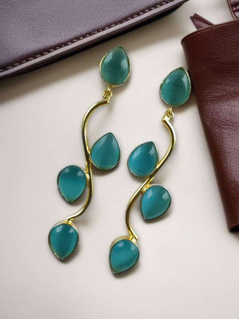 Light Weighted Gold Plated Long Earrings | Stones Dangler jewellery