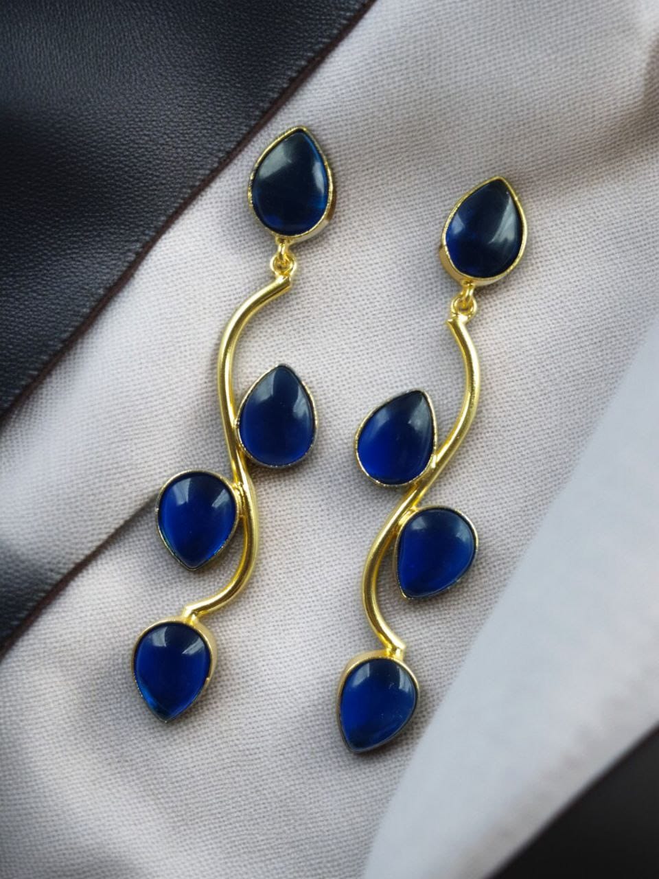 Light Weighted Gold Plated Long Earrings | Stones Dangler jewellery