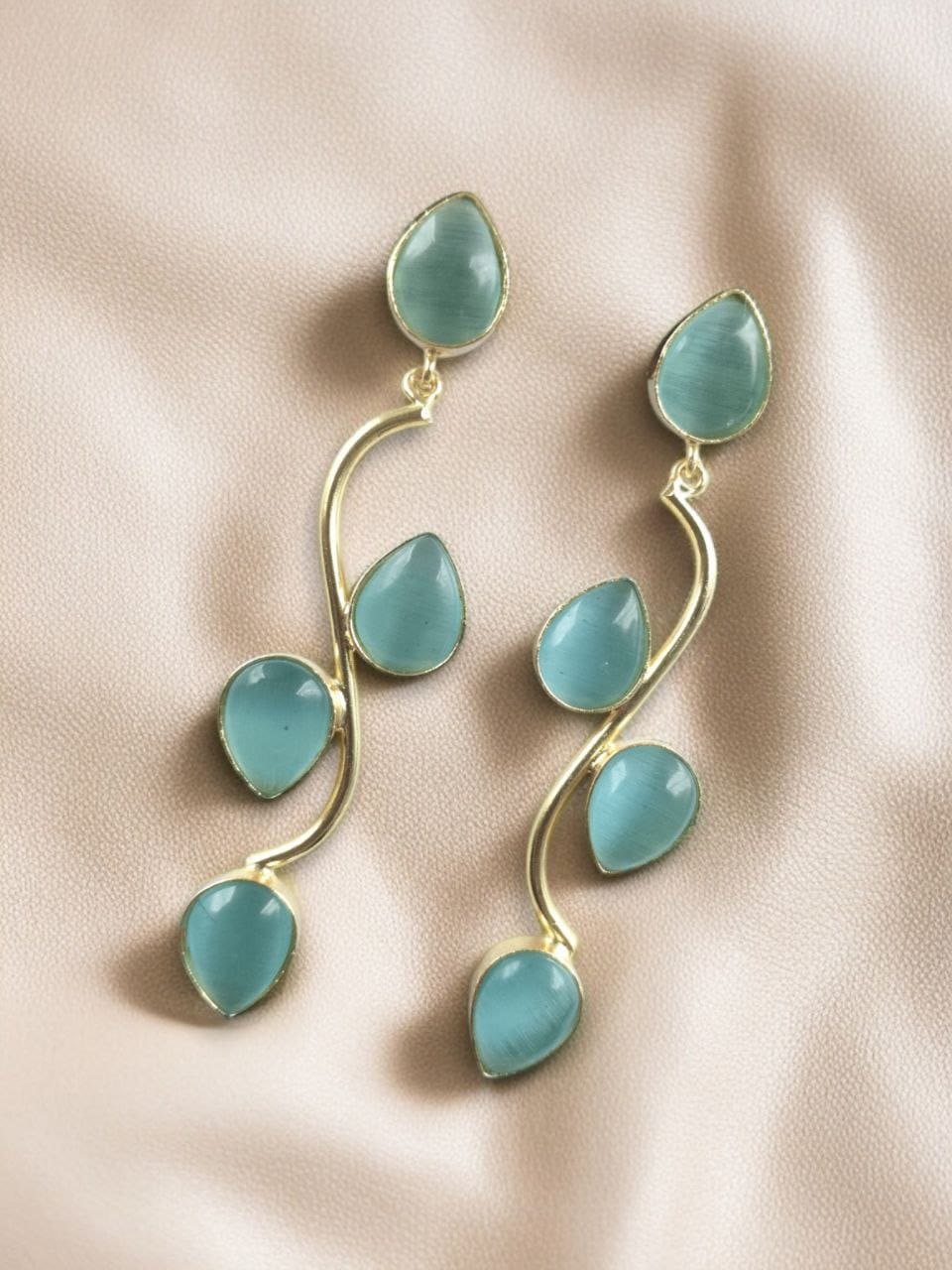 Light Weighted Gold Plated Long Earrings | Stones Dangler jewellery