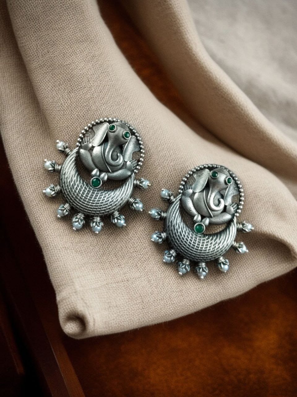 Oxidised Ganesha Stud Earrings | Unique Silver Replica Chandbali Style Jewellery