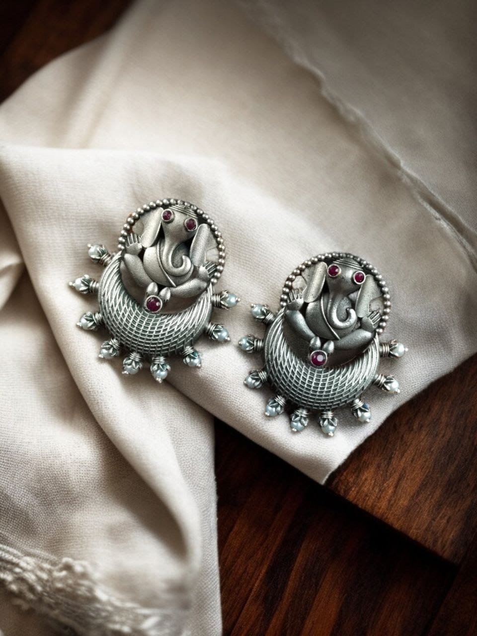 Oxidised Ganesha Stud Earrings | Unique Silver Replica Chandbali Style Jewellery