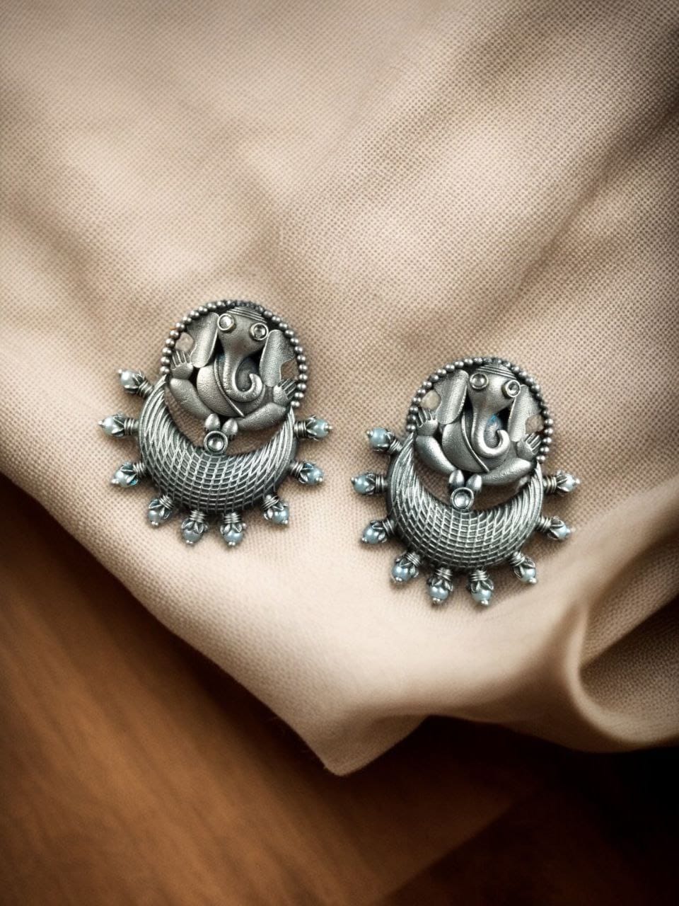 Oxidised Ganesha Stud Earrings | Unique Silver Replica Chandbali Style Jewellery