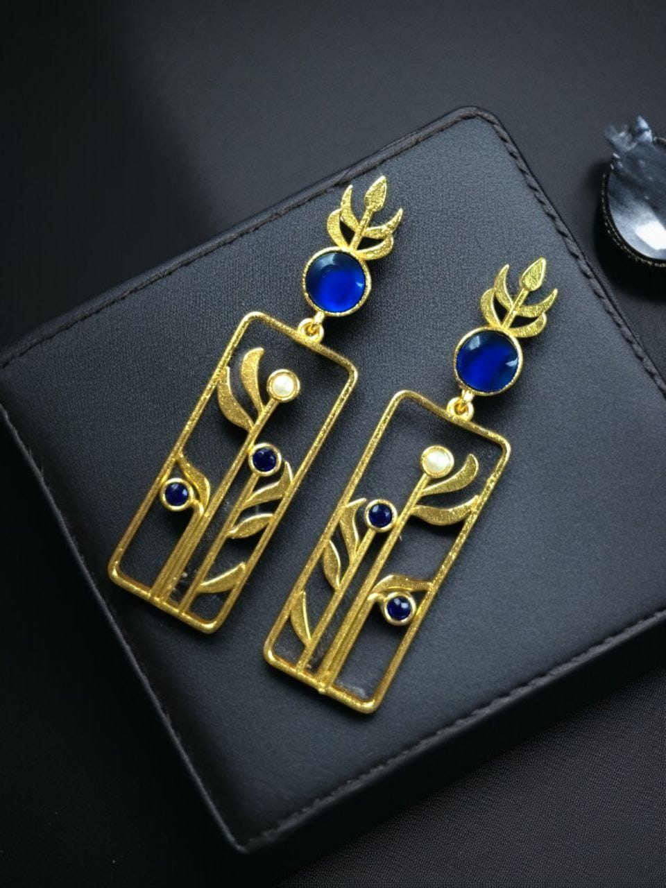 Premium Quality Gold Plated Stud Earrings | Aesthetic Leaf Style Stone Detail Jewellery