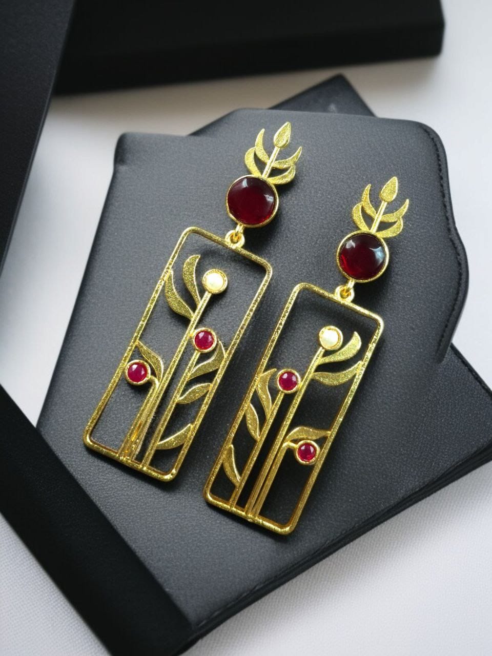 Premium Quality Gold Plated Stud Earrings | Aesthetic Leaf Style Stone Detail Jewellery