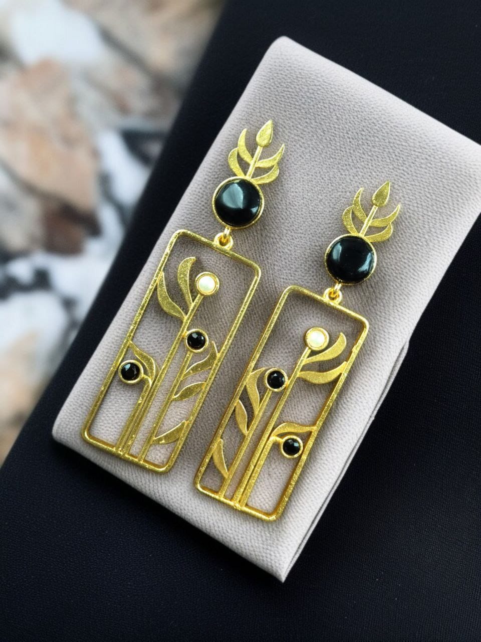 Premium Quality Gold Plated Stud Earrings | Aesthetic Leaf Style Stone Detail Jewellery