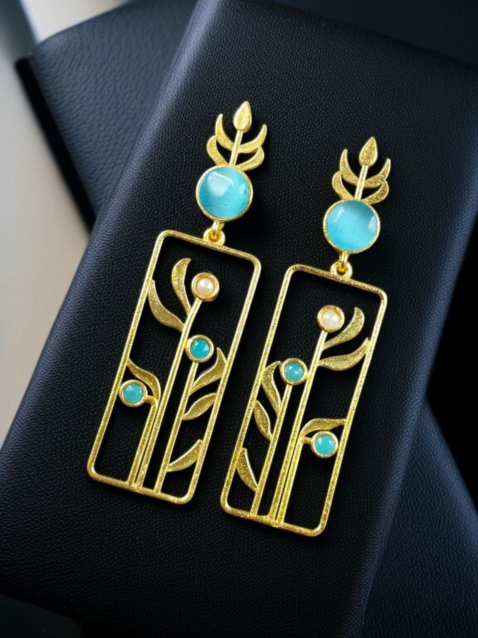 Premium Quality Gold Plated Stud Earrings | Aesthetic Leaf Style Stone Detail Jewellery