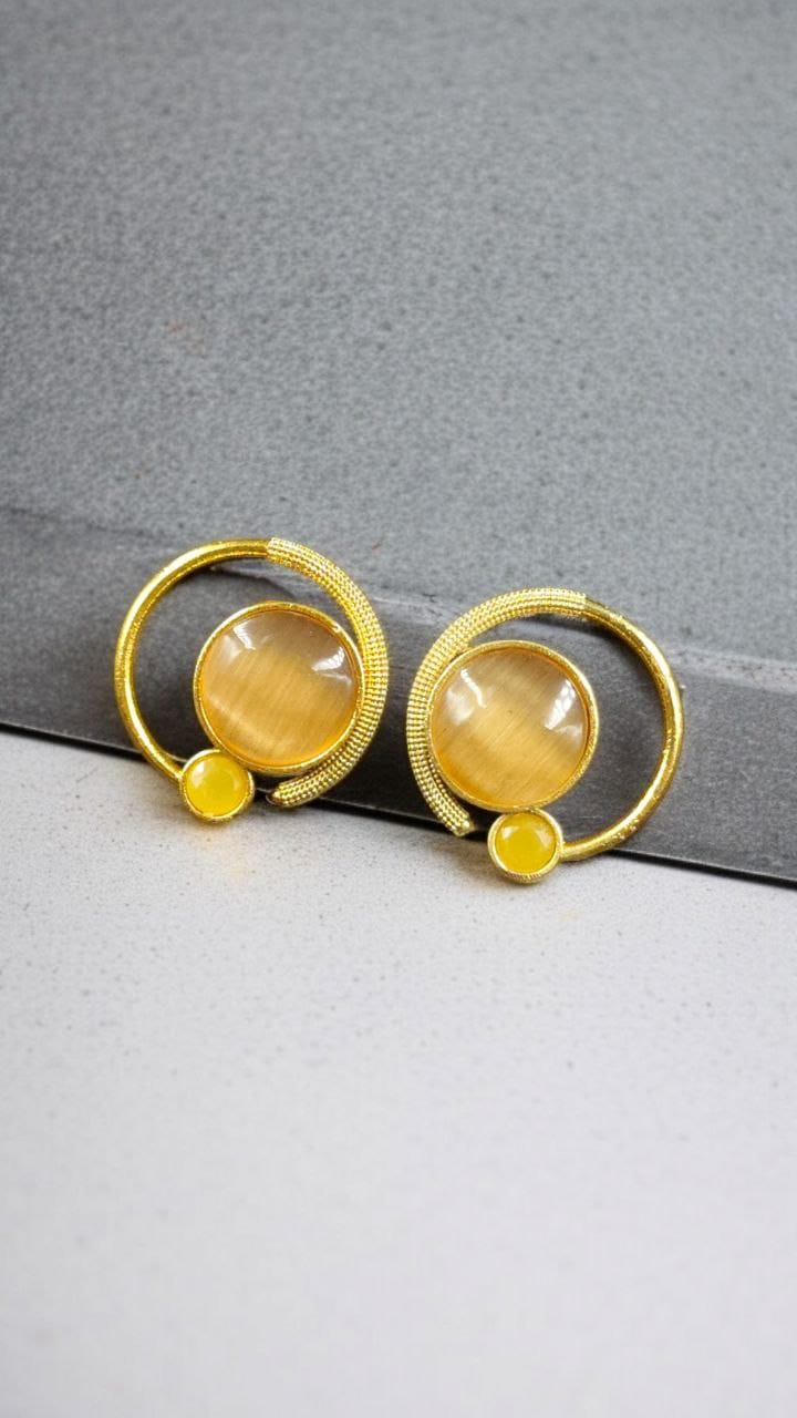 Premium Round Monalisa Stone Earrings | Best Western Contemporary Jewelry