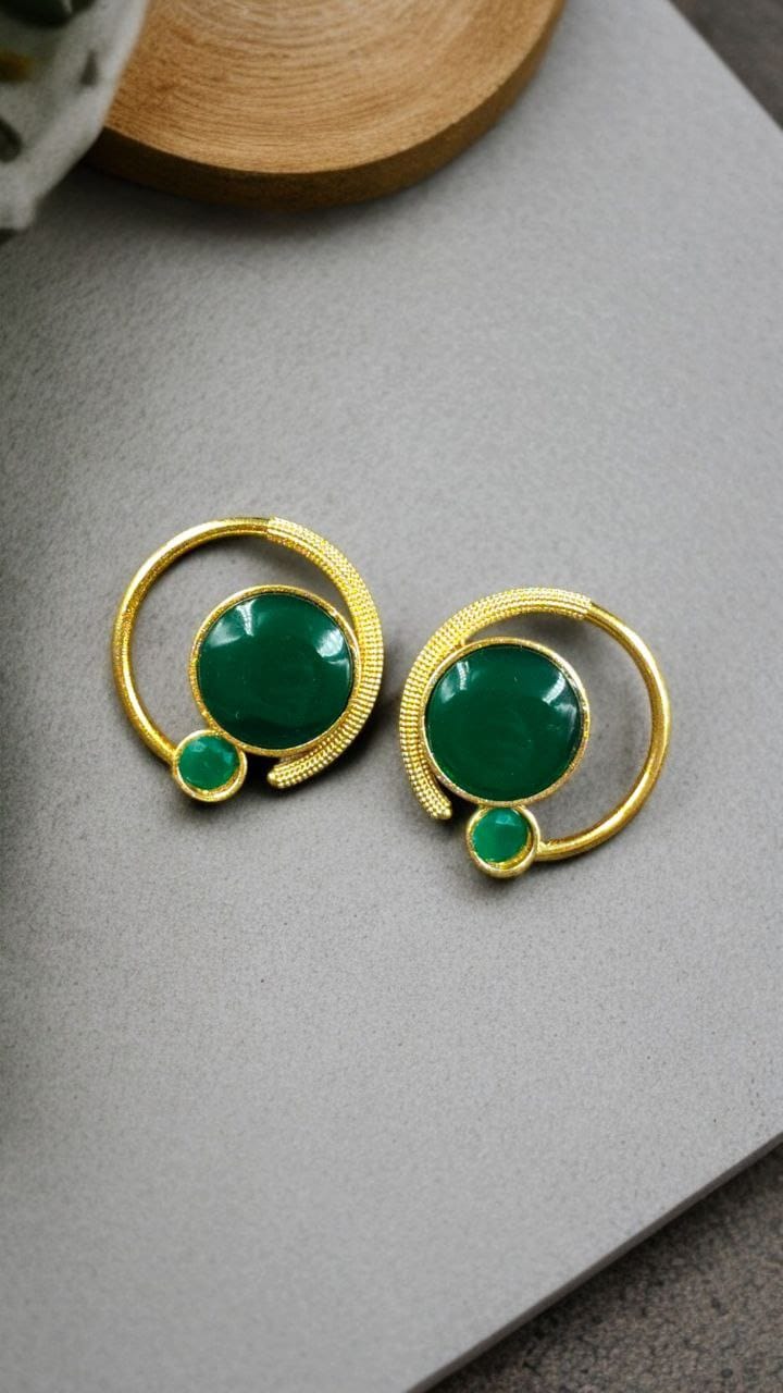 Premium Round Monalisa Stone Earrings | Best Western Contemporary Jewelry