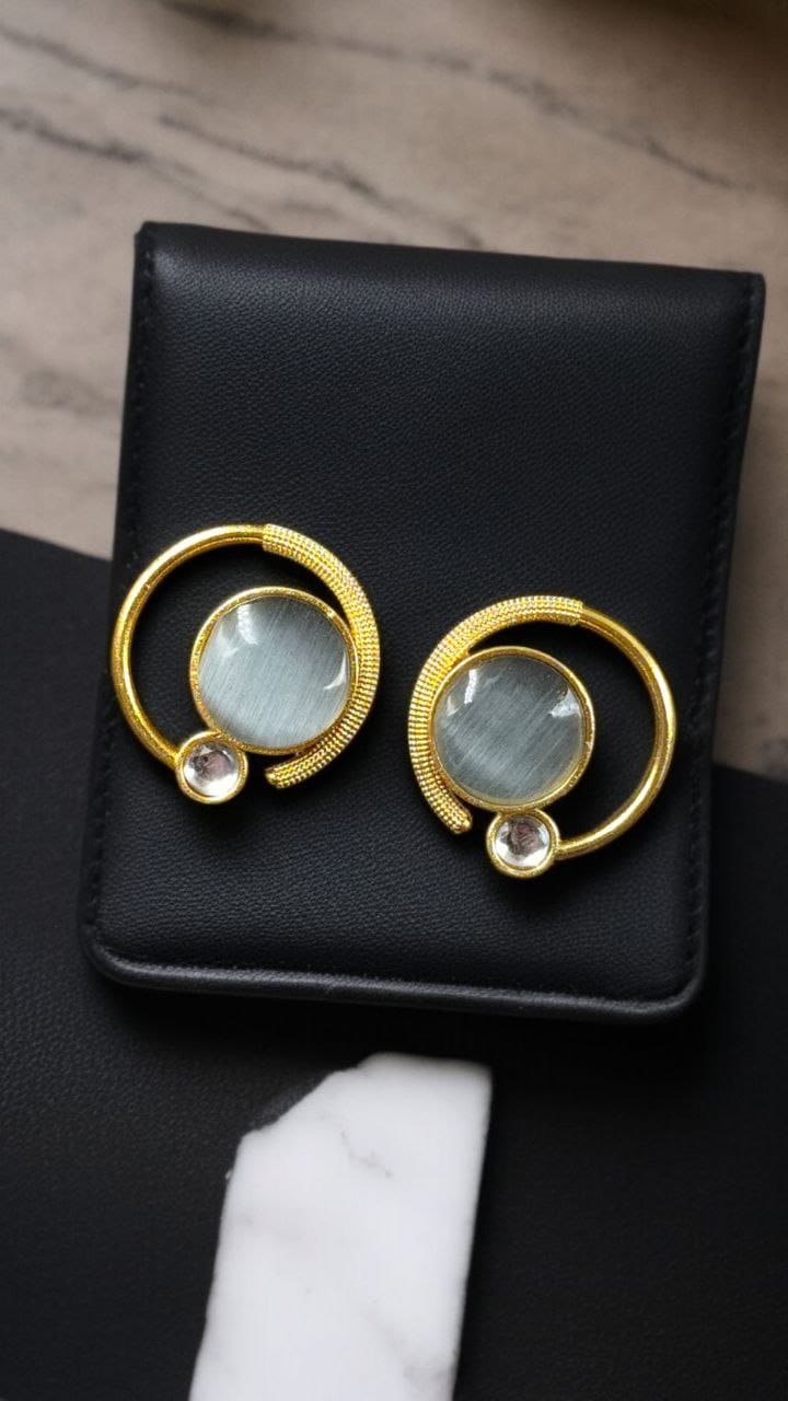 Premium Round Monalisa Stone Earrings | Best Western Contemporary Jewelry