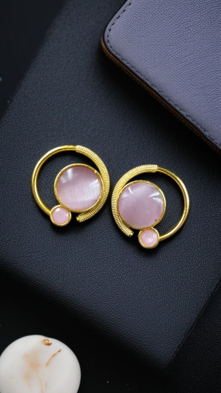 Premium Round Monalisa Stone Earrings | Best Western Contemporary Jewelry