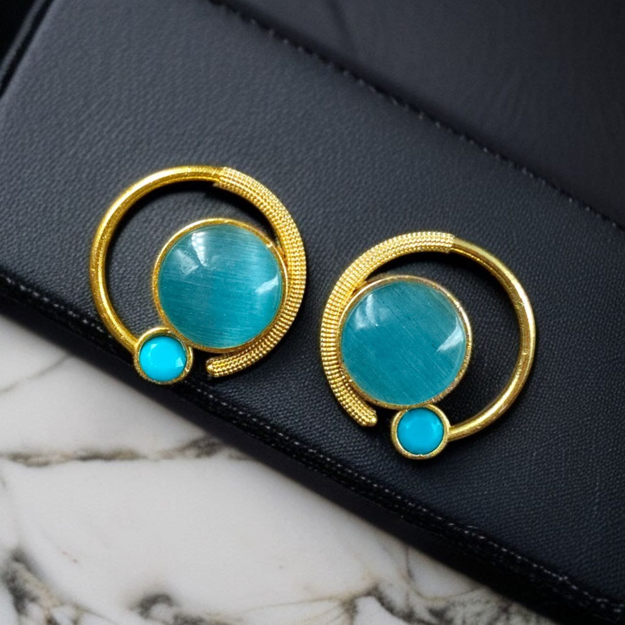 Premium Round Monalisa Stone Earrings | Best Western Contemporary Jewelry